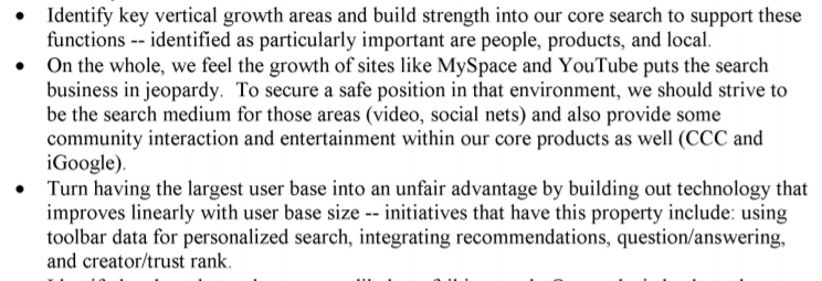 From a 2007 thread. This one's gonna be relevant when Sundar Pichai tries to claim that search is a competitive market and anyone is welcome to build a better engine. Ditto for when G claims their entry into vertical search was to "help users" vs. "prevent competition." /3