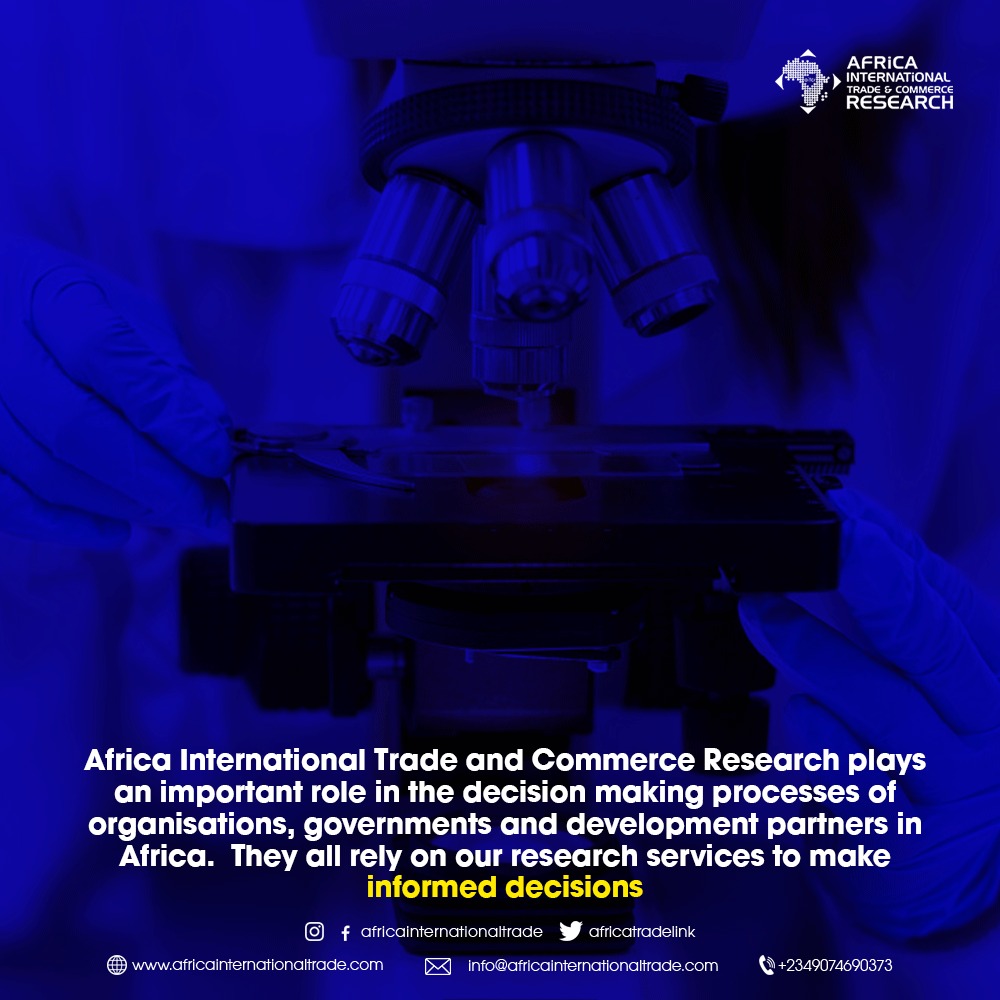 Africa International Trade & Commerce Research Is open for trade and policy research partnership for the African market.  Contact us today 

africainternationaltrade.com

#Trade #Policy #research #dataCollection #PolicyReform #TechnicalSupport #Analysis