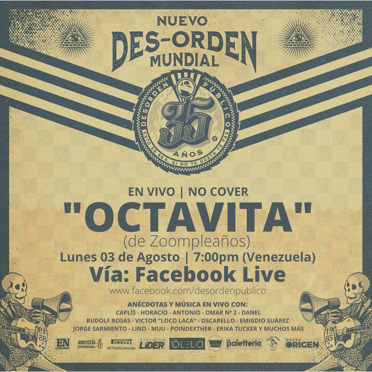 desordenpublico's tweet image. Queridos Desordenados este es un hilo para hablarles de la “Octavita de Zoompleaños” que se llevará a cabo el Lunes 03 de agosto (7pm de Caracas, Venezuela) 

Lo primero que les pedimos es RT masivo a esto para que se difunda el mensaje. (Avísenle a Retruque)