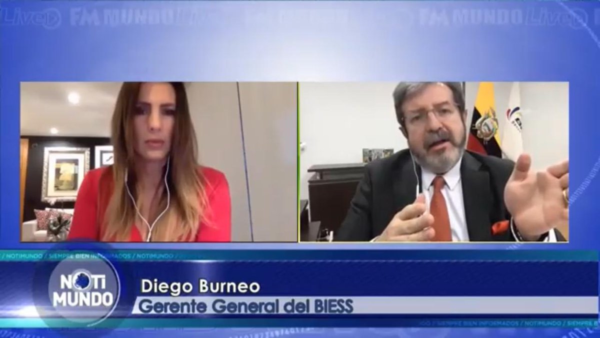 notimundoec's tweet image. .@DiegoBurneoA:&quot;La Ley Humanitaria determinó que el #Biess encuentre una manera de #refinanciar cuotas para el final del periodo, es decir, van a la tabla de amortización sin intereses de mora. Esto, es para las personas que  perdieron su trabajo o disminuyeron sus ingresos&quot;.