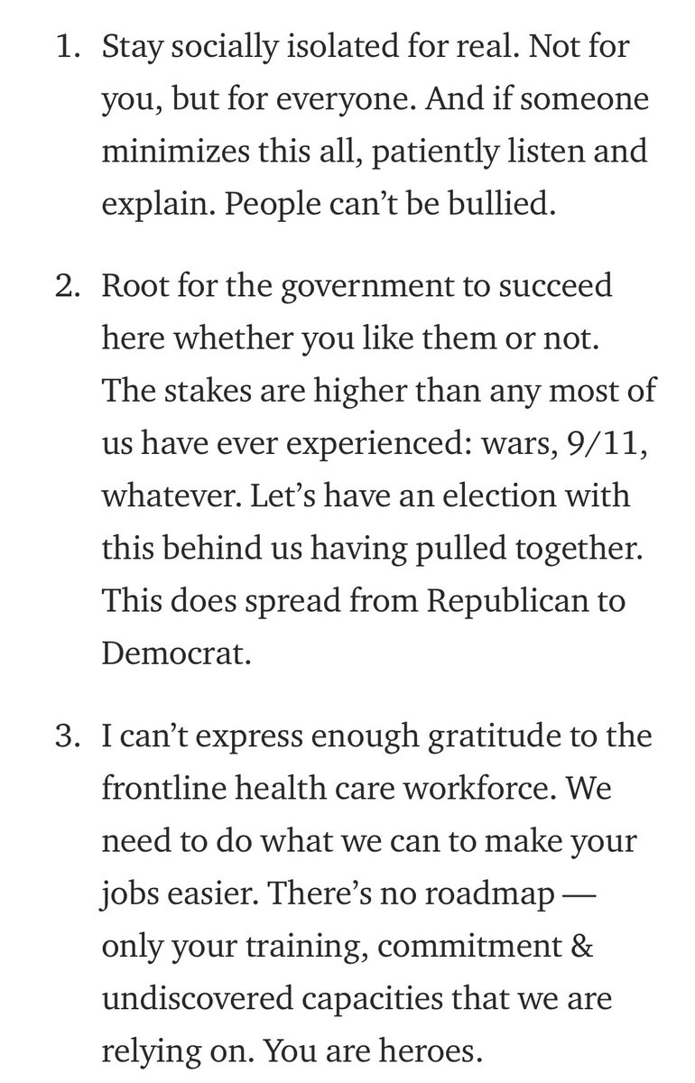 My biggest mistake in March, though one I would probably make again, was to push that we take a bipartisan cooperative approach like post 9/11. I hoped we would & tried to model this. I continue to try, on the phone w 3 hours w the WH today.7/From 3/14:  https://coronavirus.medium.com/covid-19-march-14-update-281599207ba8