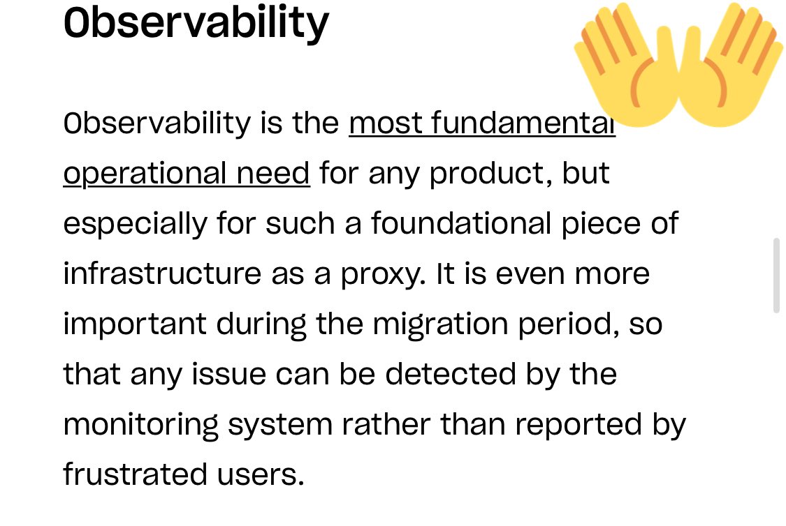 7. Observability is the most important operational need of ... any piece of software! Amen!! If there’s one good trend above all that envoy has ushered in, let it be the need for APIs for everything, especially operational sine qua nons like stats, runtime config etc.! / FIN