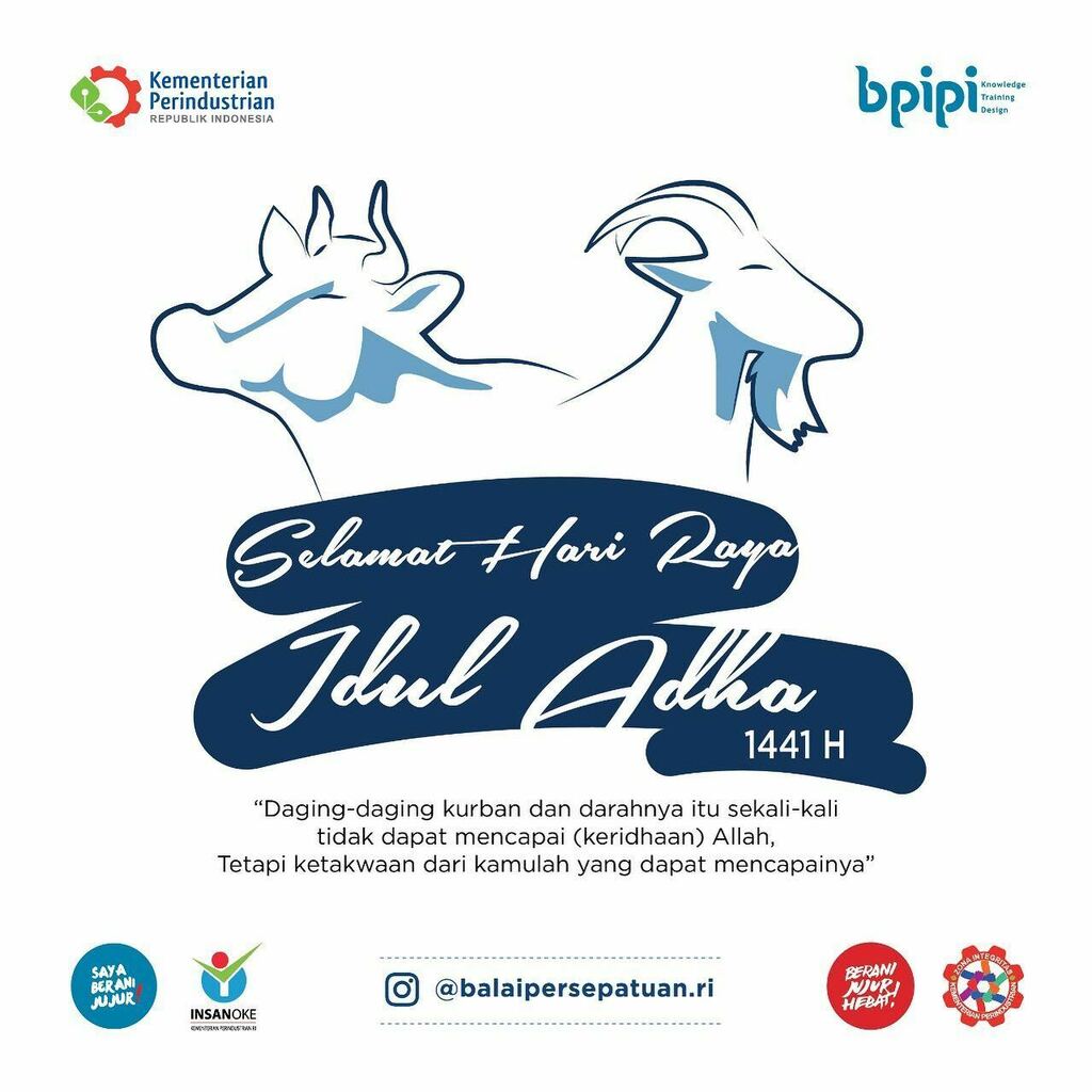 balaisepatu's tweet photo. Ketika jarak harus dibatasi namun kedekatan di hati dan keikhlasan tidak terbatas. Keluarga Balai Pengembangan Industri Persepatuan Indonesia mengucapkan Selamat Hari Raya Idul Adha 1441 H. Semoga keberkahan senantiasa menyertai kita semua.

#iduladha 
#bpipi 
#balaipersepat… https://t.co/wIbYClqJen
