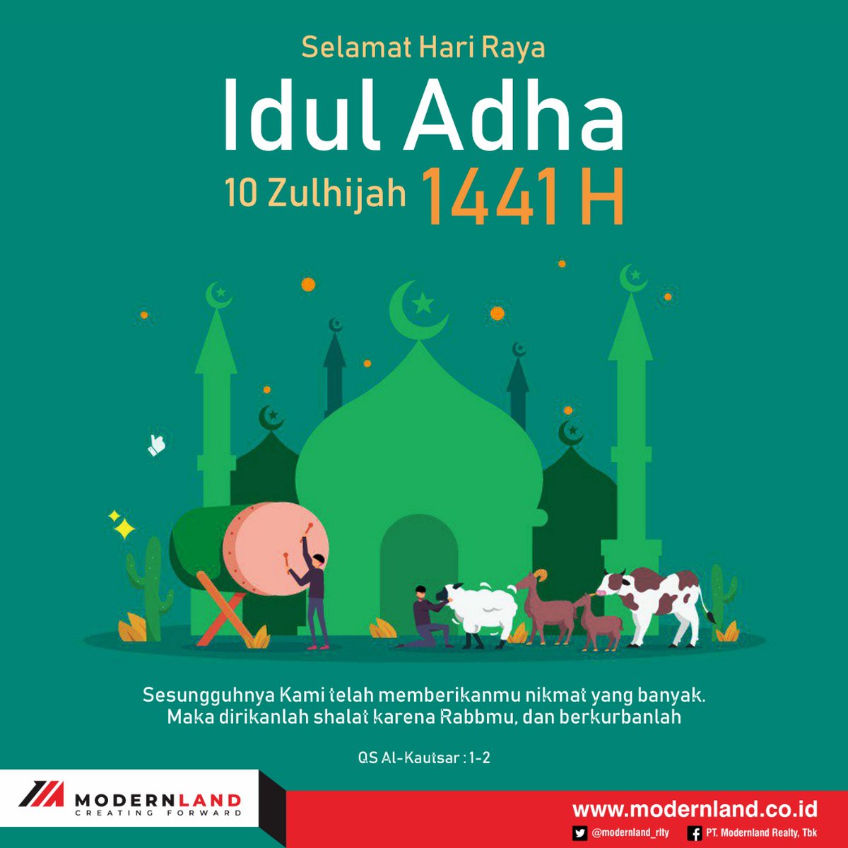 Modernland_Rlty's tweet photo. Selamat Hari Raya Idul Adha 1441 H bagi Umat Muslim yang merayakan. Semoga keberkahan senantiasa menyertai kita semua.
#SelamatIdulAdha2020 #IdulAdha1441H #ModernlandRealty #CreatingForward https://t.co/VujVEK71yR