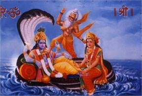 Next to Vaikunth. Brighu finds Maha vishnu in yognidra and wen he calls him up, vishnu doesnt wake up and it seems like ignorance. Brighu out of his anger foes and hits Maha Vishnu on his chest. Deva wakes form his nidra and sees that brighu is in utter anger.