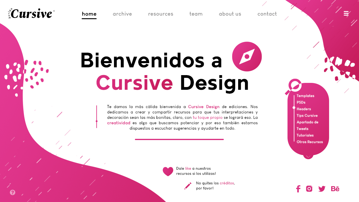 DesignCursive's tweet image. ⠀ ≡ · 𝗠𝗲𝗻𝘂́ 𝗱𝗲 𝗡𝗮𝘃𝗲𝗴𝗮𝗰𝗶𝗼́𝗻
¡Bienvenido a Cursive Design!
⠀⠀⠀⠀▹Templates: cutt.ly/cd-templates
⠀⠀⠀⠀▹PSDs: cutt.ly/cd-psds
⠀⠀⠀⠀▹Headers: cutt.ly/cd-headers
⠀⠀⠀⠀▹Otros Recursos: cutt.ly/cd-otrosrecurs…⠀⠀ ⠀⠀⠀⠀ ⠀⠀