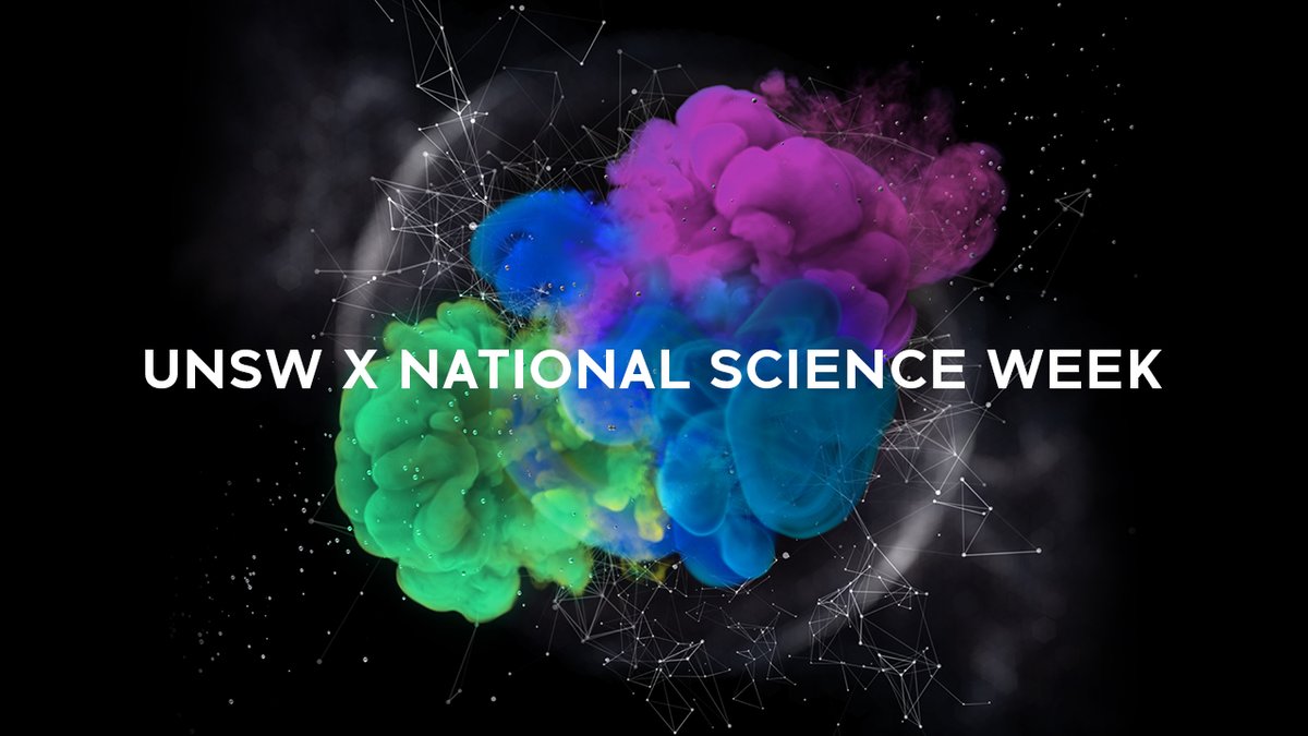 exploding powder of green, blue and purple with words including UNSW x National Science Week