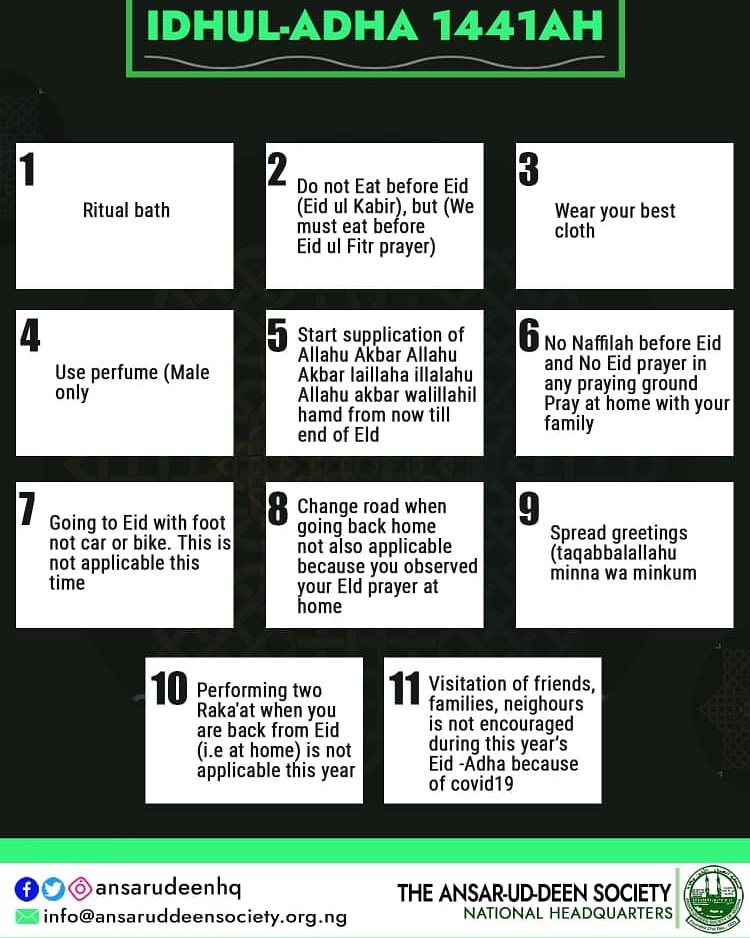 As we witness this special day, May All our sins be forgiven and all our prayers be accepted and may we live to celebrate more of this *تقبل الله منا ومنكم* 🤲🏻
 TaqobbaLAllaahu Minna Wa Minkum
IDHUL-MUBARAK..

#adsnhq
#idhuladha1441ah
#ansaruddeensociety
#unitedfamily