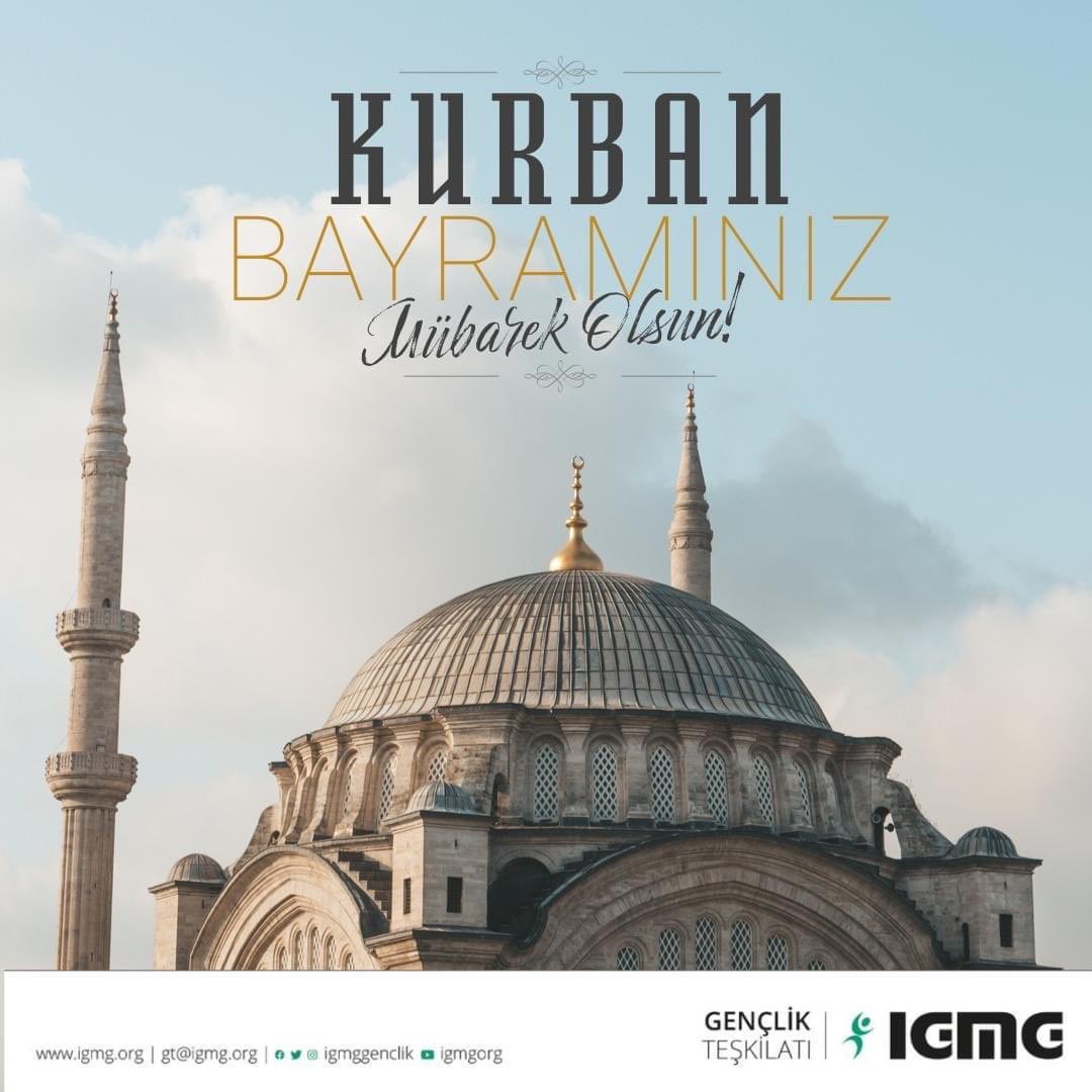Tebrik: 🌙 “Kurban Bayramınızı tebrik eder,bayramın size, ailenize, İslam alemine ve tüm insanlığa hayırlar getirmesini Cenab-ı Hak’tan niyaz ederiz..” #igmggenclik #igmg #genclik #kurban #bayram