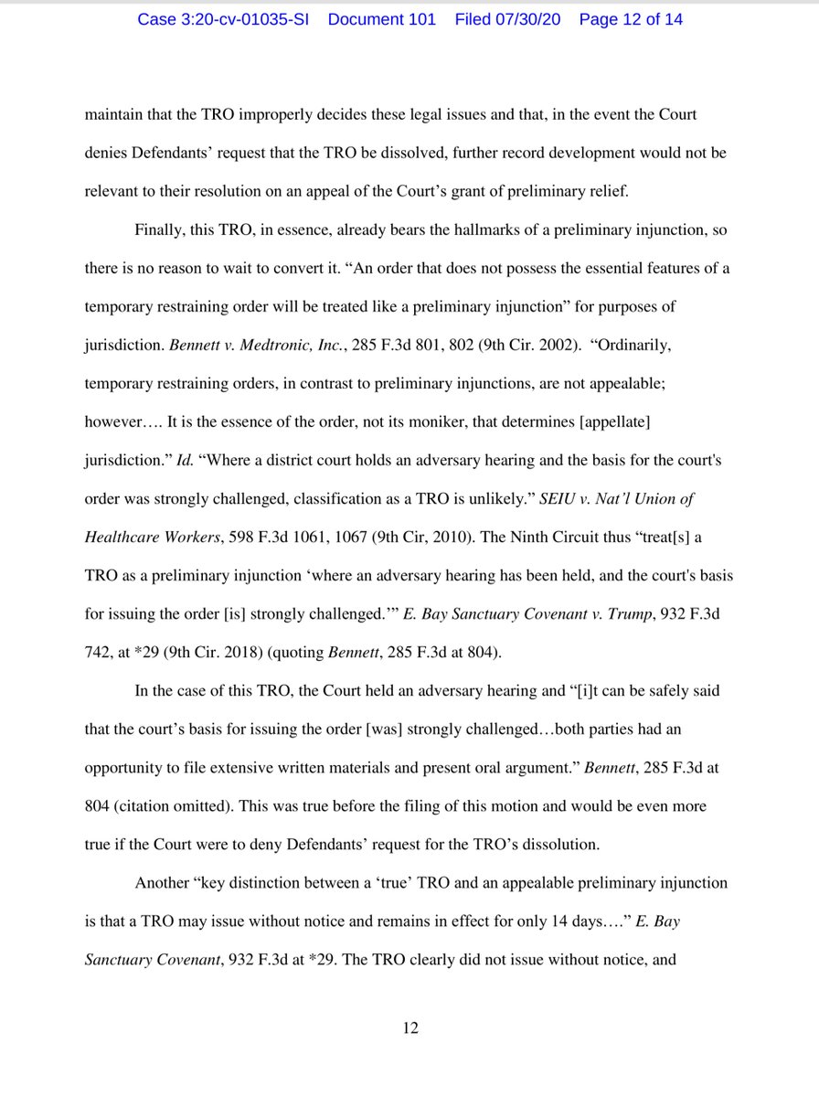 I am genuinely disgusted & offended.  @TheJusticeDept  @DHSgov disingenuousness & misleading (materially & substantively) is beyond egregioushere read page 9 and pay close attentionTRO dissolved - covert to a PI <— which will immediately be appealed to the 9thCCOAs <—bank on that