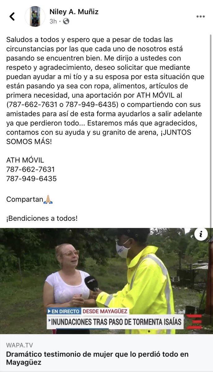 Gracias por querer ayudar. Acabo de hablar con unos familiares de Marta y José (su esposo) y me explicaron que pueden ayudarlos con donaciones por ATH Movil a: 787 662 7631 y 787 949 6435. Estos números son de dos sobrinas.

Especifiquen que el dinero es para ellos.