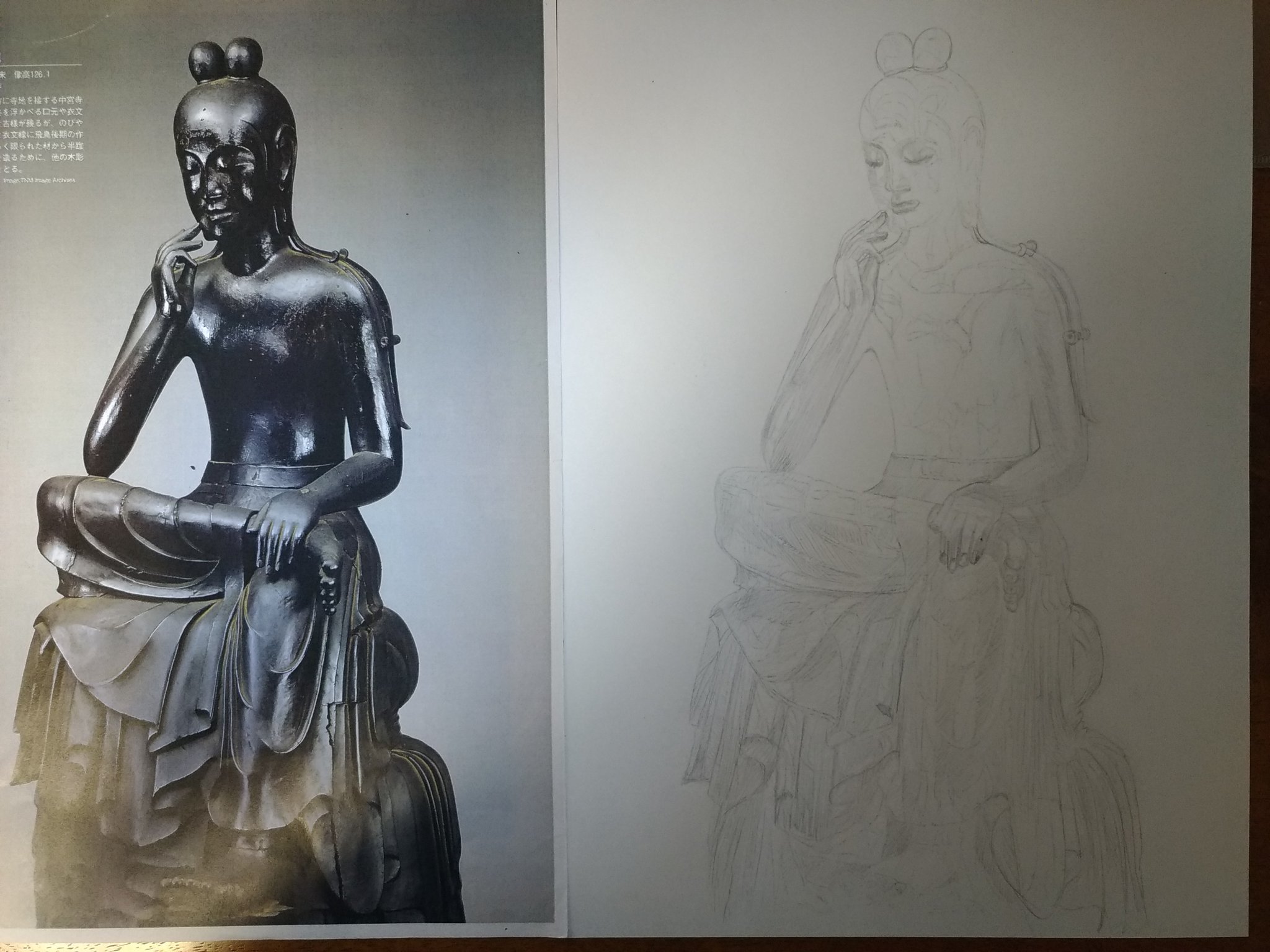 仏像 線画 アート ちか в X: „#仏像画 #菩薩像 2.5h位進めました。 #鉛筆画 #仏教