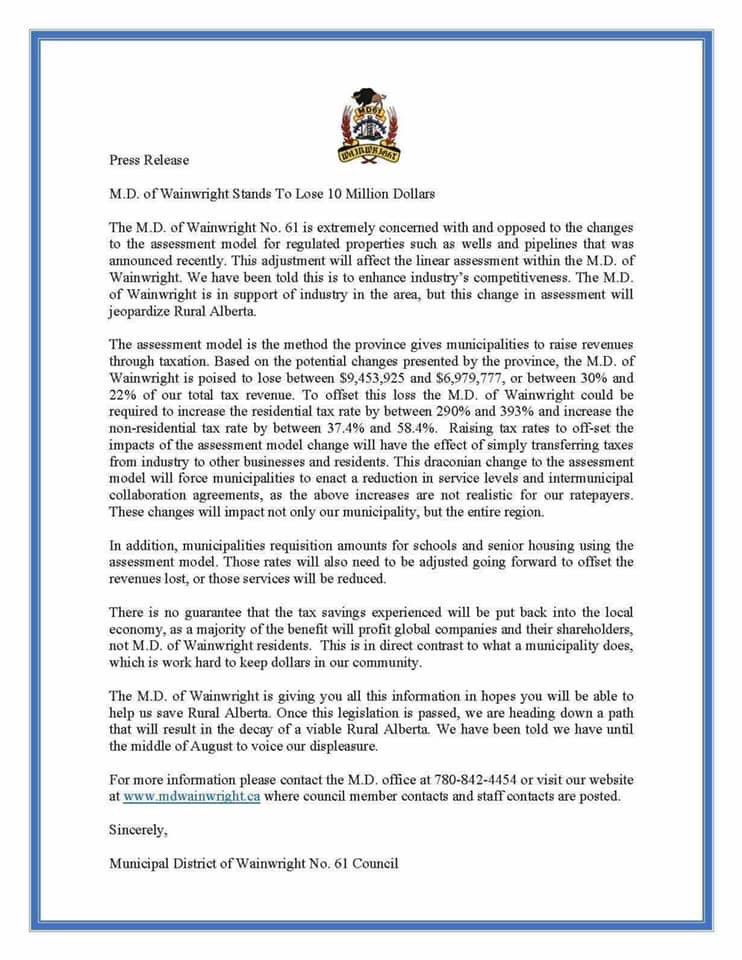 kim_siever's tweet photo. Some rural municipalities are facing a 393% increase to residential taxes because of tax breaks to oil and gas companies on their wells and pipelines.
Rural Alberta, @jkenney and @Alberta_UCP don’t care about you.
They used your votes for power. That’s it.
#ableg #abpoli https://t.co/2V1cGZdCdj