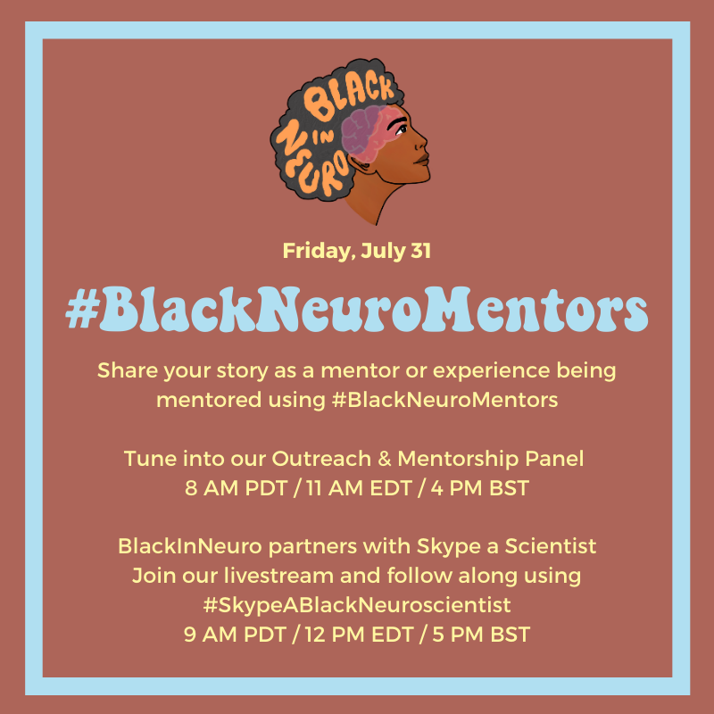 BlackInNeuro's tweet photo. Hey hey hey! It's #BlackNeuroMentors day!! 🎉

✨Share your story as a mentor or experiences being mentored using #BlackNeuroMentors
✨ Outreach &amp; Mentorship Panel 11am EDT
✨ #SkypeABlackNeuroscientist 12pm EDT

RSVP at https://t.co/mVrDeH0Ikb! You ready!!? 🤩 #BlackInNeuroWeek https://t.co/ASvkCGNcF5