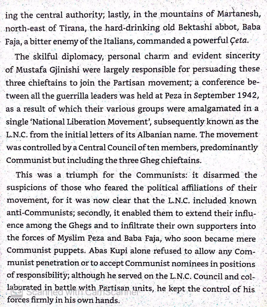The communist influenced Partisans were mostly Tosks. Through skillful diplomacy, they were able to align three Gheg chieftans into the “National Liberation Movement”, or LNC. Communists were able to leverage LNC to gain influence in Gheg areas & organizations.
