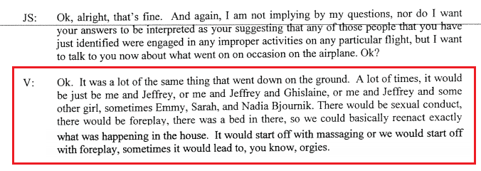 The DOJ let free Epstein's co-conspirator's in the FL case.This included Maxwell and Sarah Kellen.Here the victim describes the abuse during flights from Epstein, Maxwell, and Kellen.