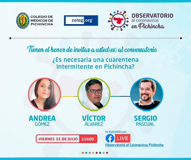 CovidPichincha's tweet photo. Médicos e investigadores analizarán si es o no pertinente ir hacia una cuarentena intermitente en Pichincha; junto a @CELAGeopolitica y el @cmpichincha organizamos este encuentro para discutir opciones y evitar el colapso sanitario de la provincia. Por FBLV mañana a las 11h00. https://t.co/FpEI1GsvST
