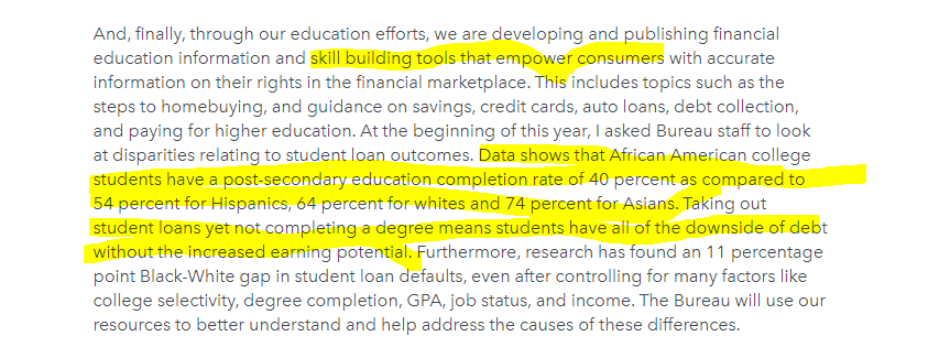 Instead of enforcement, we get "skill building tools." Blacks & others already have plenty of know-how about defending themselves from illegal discrimination. They've had practice.What they don't have is backup from the CFPB.  https://www.consumerfinance.gov/about-us/blog/bureau-taking-action-build-more-inclusive-financial-system/