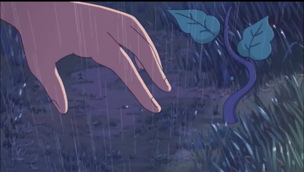 This equal division is reflected in the visuals, too.Precisely when the drums enter at the midway point we see the following (see images).Billie touches the ground and instantly the transformation occurs, new life begins blossoming.