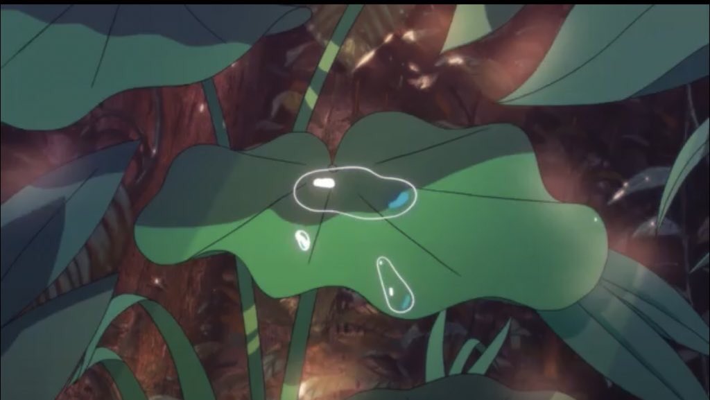 We then see the same EXACT same shots from the first half again in the second half, but with a big change:BLUE (meloncholy) vs. GREEN (life)RAIN vs. SHINEREFLECTION vs. GROWTHMOON vs. SUNNIGHT vs. DAYPAST vs. (MY) FUTUREEEEEE !!!