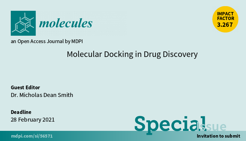 Molecules_MDPI's tweet photo. 📢 New Special Issue Open for Submissions: Molecular #Docking in Drug Discovery
✏️ Guest edited by Dr. Micholas Dean Smith from The University of Tennessee in USA
🔗 https://t.co/YgSXNkkQjg
📌 #DrugDiscovery #LigandRanking #PosePrediction #BindingAffinity https://t.co/AeNn9cCvnc