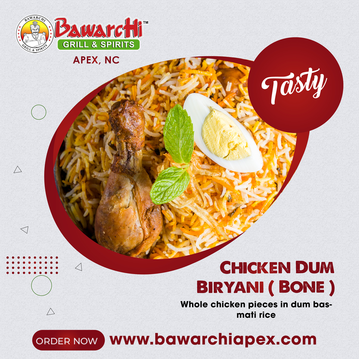 BawarchiApex's tweet photo. #ChickenDumBiryani (Bone)
Whole chicken pieces in dum basmati rice😋🤗

Order online📲: https://t.co/P8Pw7UiNP1

#beer #wine #Cocktails #bawarchi #flavors #hangout #biryani #Delicious #yummy #loveforfood #southindian #indianrestaurant #bawarchiapex https://t.co/vtkYax9Bw5