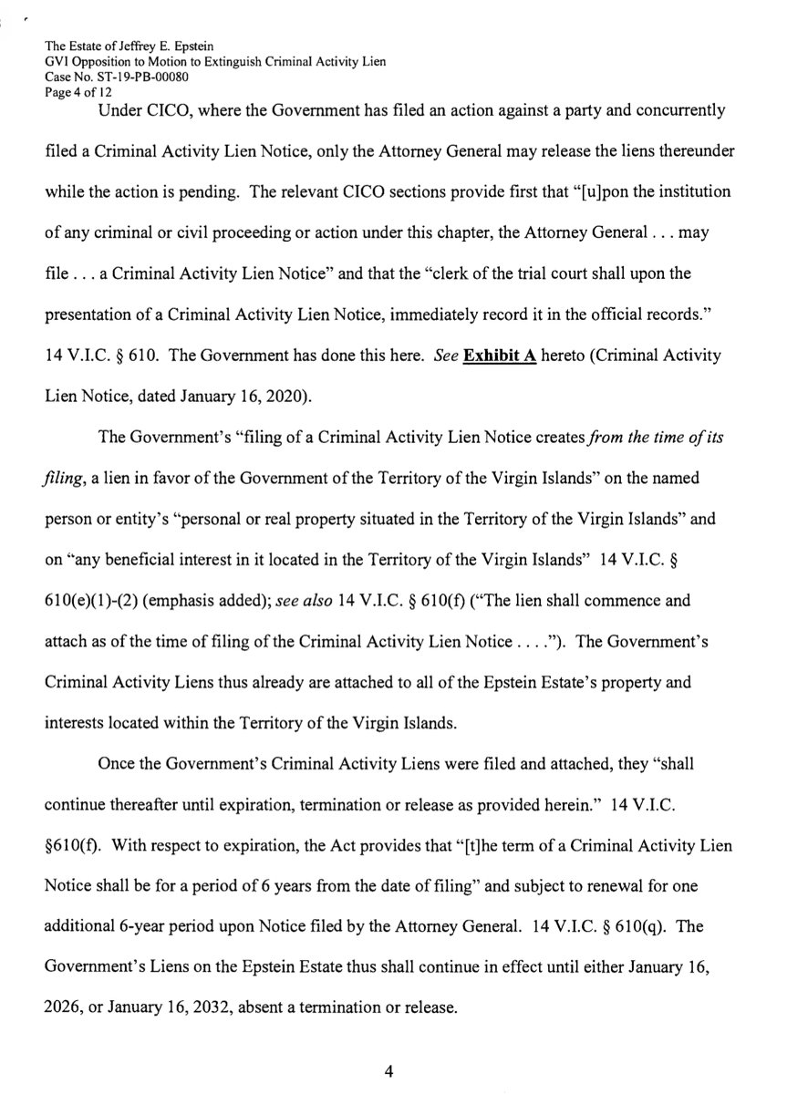 Jan 2020“enforcement action under the laws of the VI against Epstein’s estate,1953 trust & 5 associated entities that are alleged to have conspired with Epstein in carrying out an expansive scheme of human trafficking & sexually abusing young women and underage girls in the VI”
