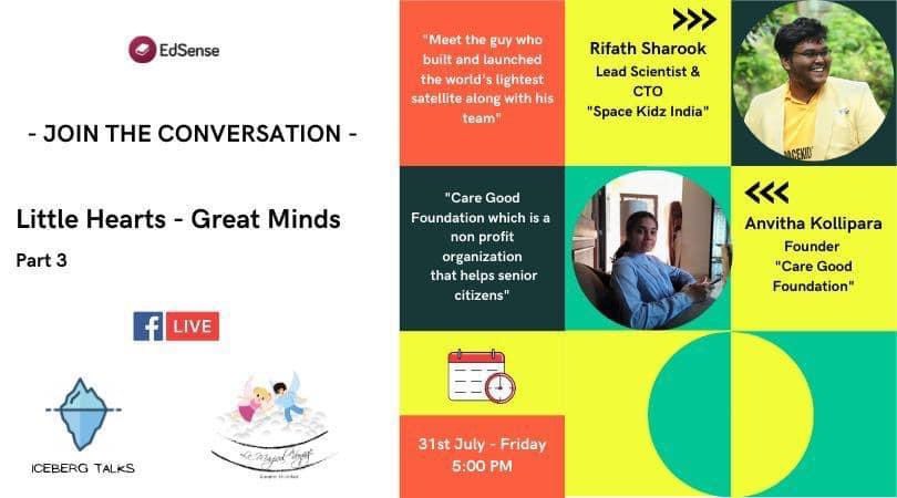 IndiaEdsense's tweet photo. Join me today at 5:00 pm on Facebook Live.
I’m thrilled to host these two prodigies On “Little Hearts & Great Minds” - Part 3
#icebergtalks #nasa #edsense
https://t.co/dZ9n6aZAM5 https://t.co/GCp4y1arQL