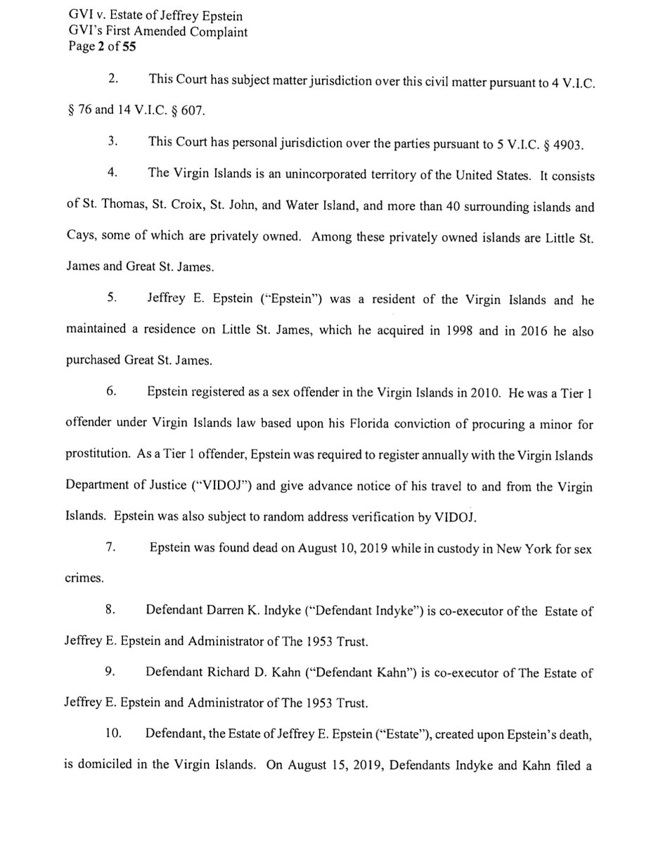Feb 20201st Amended Complaint;from 14 pages to 54 pages & the number of targets & CC went up substantially I believe you will see a convergence of VI Criminal Investigation & SDNY’s Why?The 2 NEW victims (Maxwell indictment never spoke to LEO until 2019) @OpDeathEatersUS