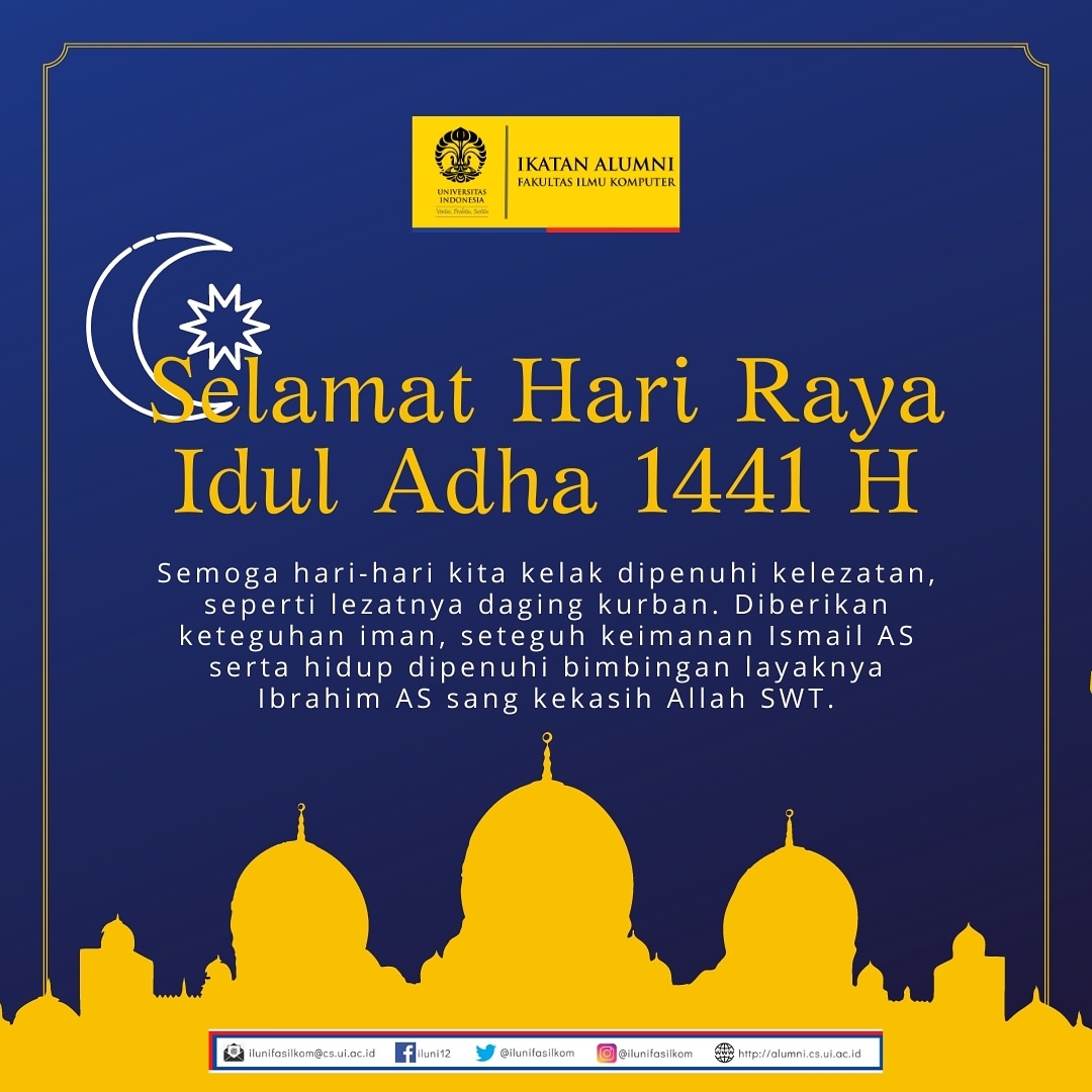 ilunifasilkom's tweet image. Ikatan Alumni Fasilkom UI (ILUNI12) mengucapkan selamat merayakan Hari Kurban, Idul Adha 1441 H. Semoga dapat memberikan banyak pelajaran dalam hidup kita semua 🙏

Jangan lupa protokol Covid19.
Jaga kesehatan dan keselamatan dalam beraktivitas.

#ilunifasilkomui
#fasilkomui