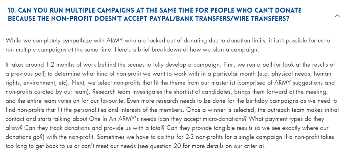 One In An ARMY FAQ5 Can you run multiple campaigns at the same time for people who can’t donate because the non-profit doesn’t accept PayPal/bank transfers/wire transfers?