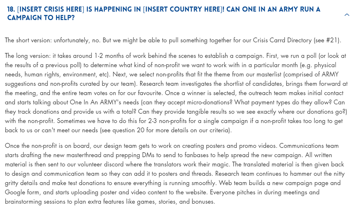 One In An ARMY FAQ9 [Insert crisis here] is happening in [insert country here]! Can One In An ARMY run a campaign to help?