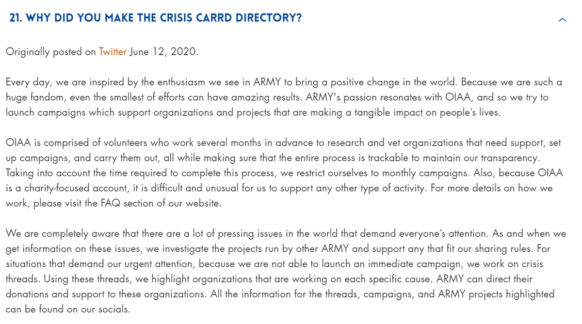 One In An ARMY FAQ11 Why did you make the Crisis Carrd Directory?  https://oiaacrisis.carrd.co/ 