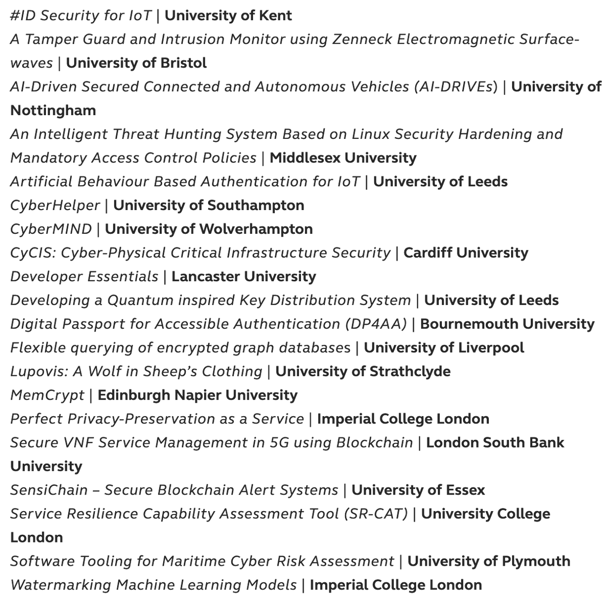 billatnapier's tweet image. So happy that @MemCrypt is through to Stage 2 of  @innovateuk #CyberASAP @cyberasap alongside these great projects. We are now invited to submit for PoC phase. We have an amazing technical team of @owenatnapier @peterwmclaren and support from @EdinburghNapier @BlockpassIDLab