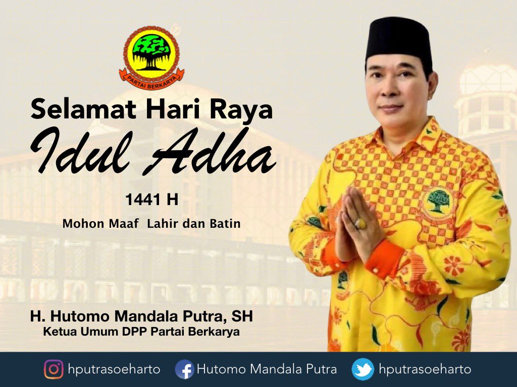 Selamat Hari Raya Idul Adha. Semoga Allah melimpahkan cinta Nabi Ibrahim a.s dalam diri kita sampai akhir hayat kita. 
Semoga makna qurban serta keikhlasan dalam beribadah pun melekat dalam diri kita. Aamiin YRA 🤲 
#HutomoMP