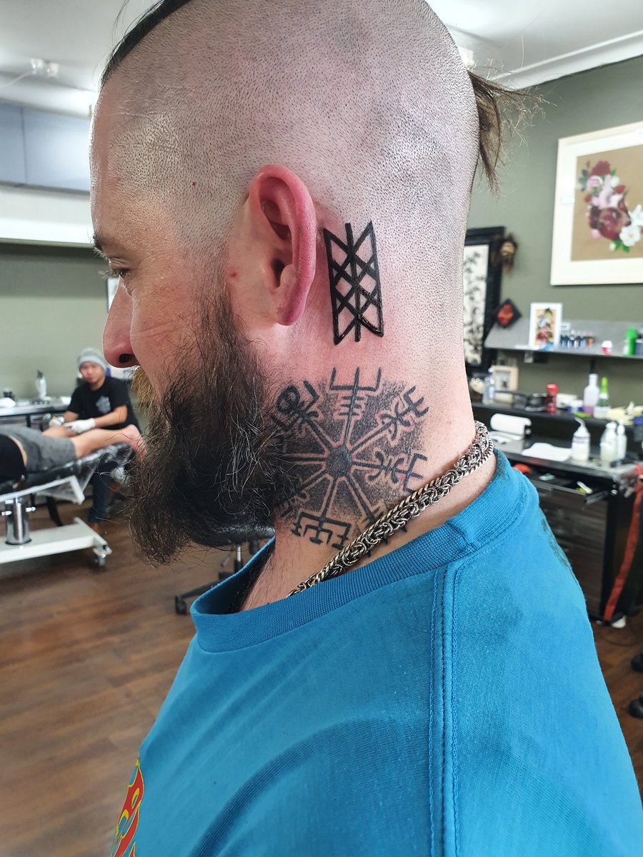 FozzdikesWorld's tweet photo. Two new tattoos troll cross or trollkors on the left and the web of wyrd on thw right #vikinglife #webofwyrd #trollcross #trollkors #norse #asatru #Folklore https://t.co/n2lFZuKkjD