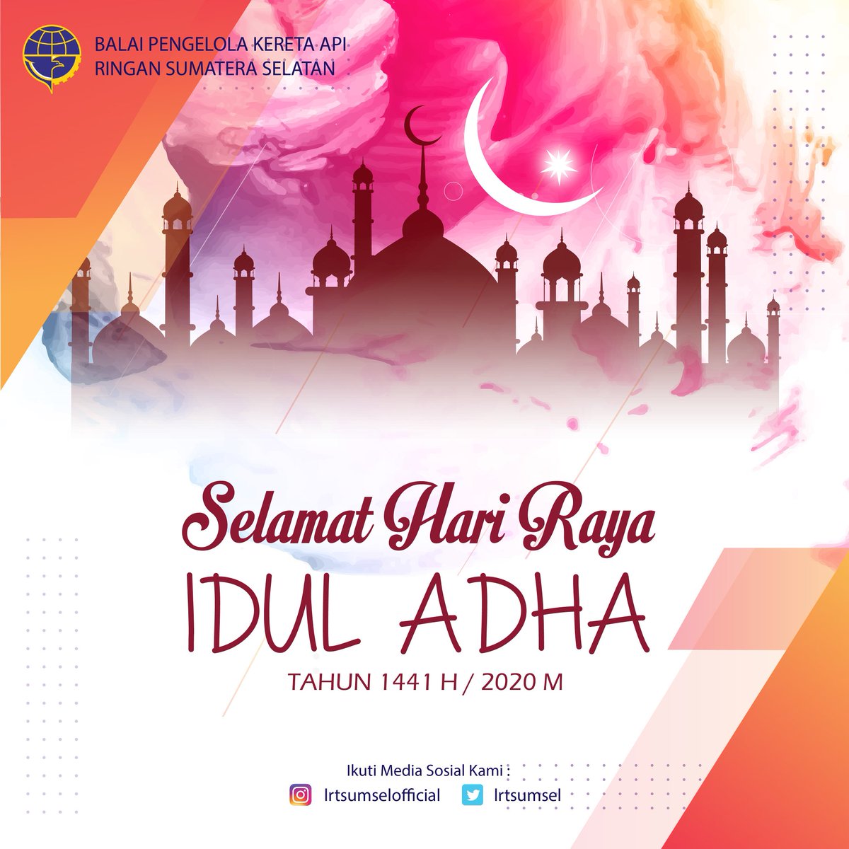 LrtSumsel's tweet image. Selamat hari raya idul adha 1441H #warganet dan #sobatlrtss Semoga Rahmat dan hidayah Allah SWT menyertai kita semua. Mohon maaf lahir dan batin 🙏