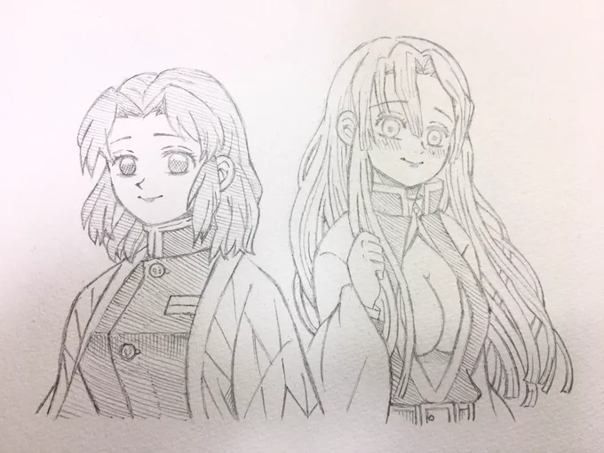 しのぶさんと蜜璃ちゃん、髪下ろしたらどんな風なんだろ?と思って描いた落書きです。
#鬼滅の刃イラスト 