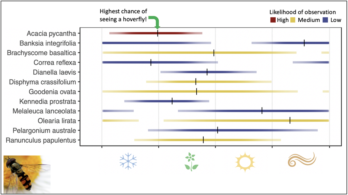 BlytheVogel's tweet photo. 4/Using #CitizenScience results + #RStats methods, we predicted when weโre most likely to see insect pollinators visiting #PollinatorObservatories
We even predicted the day throughout the year when you have the highest chance of seeing insects on each plant ๐๐ฆ๐ป๐
#SCBMelb20 https://t.co/YHxQQ8vtG0
