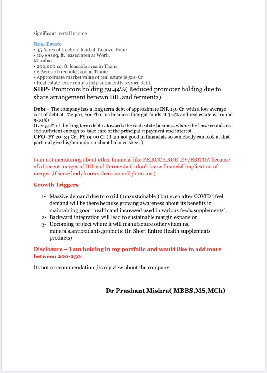  #Fermenta Biotech -My Understanding.