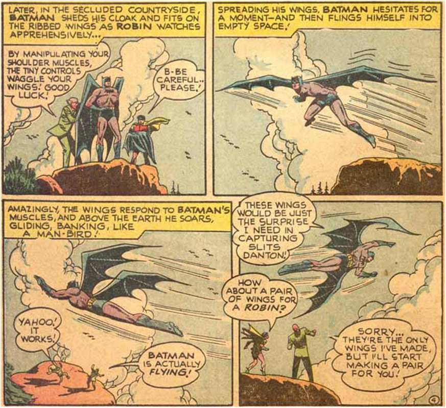 Detective Comics Vol 1 #153 (1949) features Batman swapping his cape for a pair of rigid wings. This is something I wouldn’t be surprised to see, since  @glyn_dillon and the other costume designers seemed intent on making the Batsuit look just as cool without the cape, as with it.