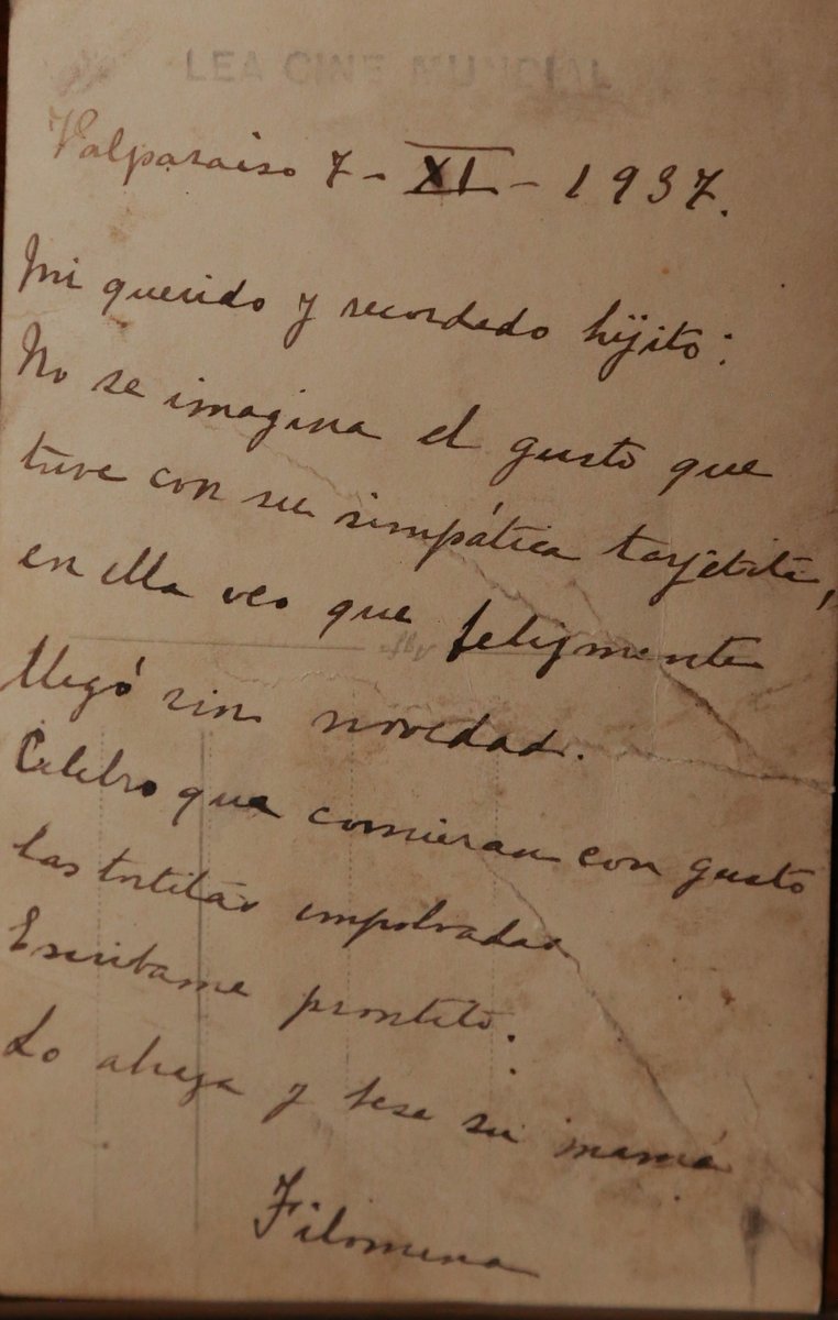 She wrote them: "My beloved and remembered son: You can’t imagine the pleasure I took in your simple card; I see from it that happily, you arrived without news [difficulties]. I’m so glad you enjoyed the powdered cakes. Write to me soon. Your mother hugs you and kisses you."