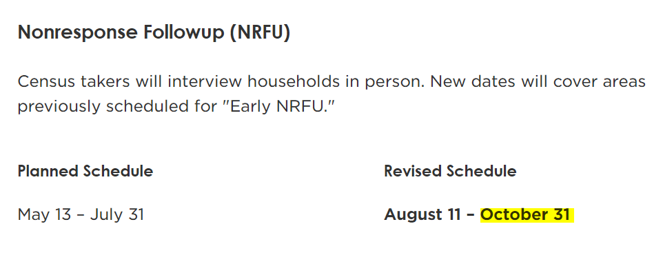 7. So long, October 31.From July 30 version (left) v. July 31 version (right) of this webpage: https://2020census.gov/en/news-events/operational-adjustments-covid-19.html?#