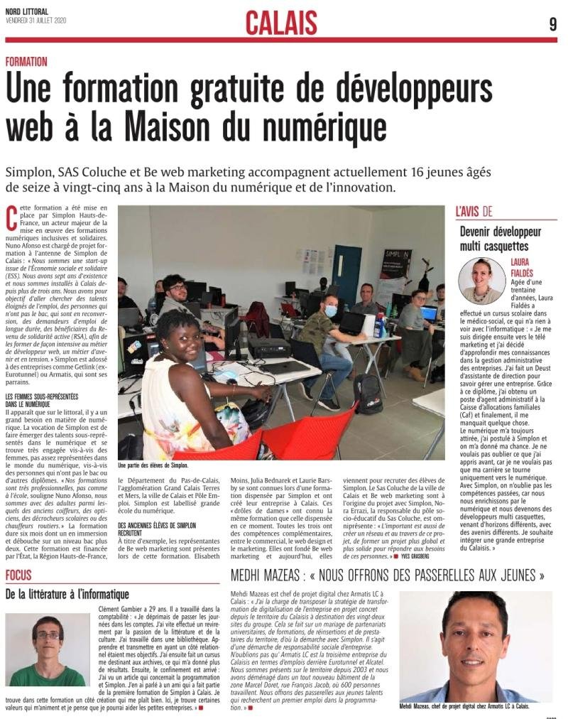 "Une formation gratuite de développeur web à @SimplonCalais": à découvrir dans <a href="/Nordlitt/">Nord Littoral</a> ce matin
Cc <a href="/simplonco/">ok</a> <a href="/Ecole_Numerique/">La Grande École du Numérique</a> <a href="/hautsdefrance/">Région Hauts-de-France</a> <a href="/BarsbyLaurie/">Barsby Laurie</a> 
@armatislc @guillaumesagot_  #womenintech