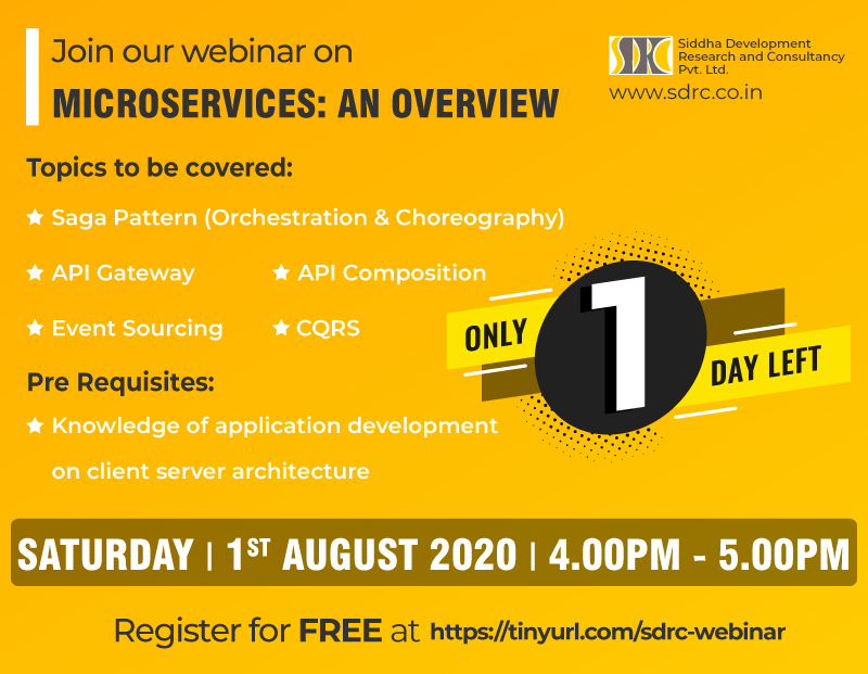 One Day Left !! Hurry Up and Register for our #Webinar '#Microservices: An Overview' to be held at 4 p.m tomorrow (Saturday): tinyurl.com/sdrc-webinar #microservices #programming #java #webdevelopment #microservicesarchitecture