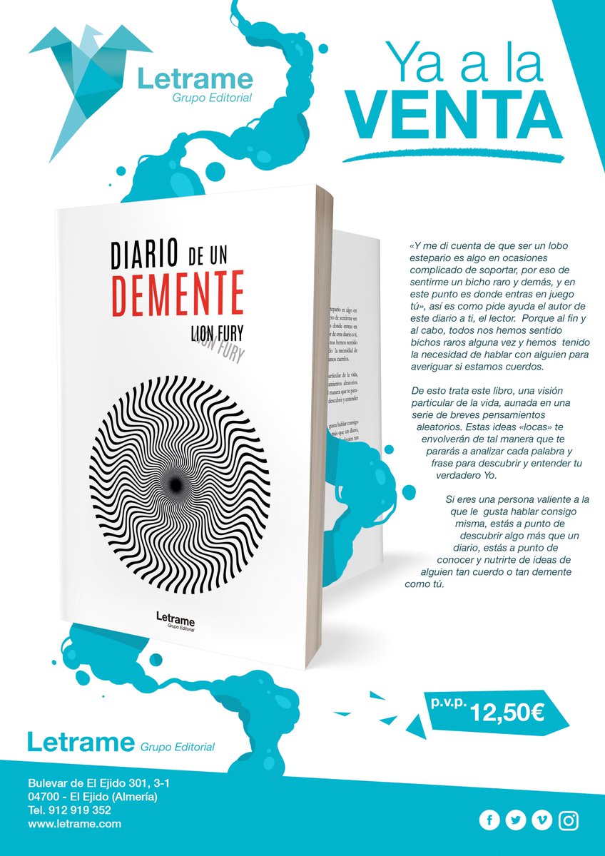 LetrameLibros's tweet photo. Lion Fury 🗣 nos presenta su obra 'Diario de un demente'.

➡️¿Eres valiente? ¿Te gusta hablar contigo mismo?
Descubre que esta obra no es SOLO un diario. 

📚➡️ https://t.co/P27xNOap9a

#Novedades | #Recomendaciones | #GrupoEditorial https://t.co/ZB0K8gJOZS https://t.co/ARiTT6CxKx