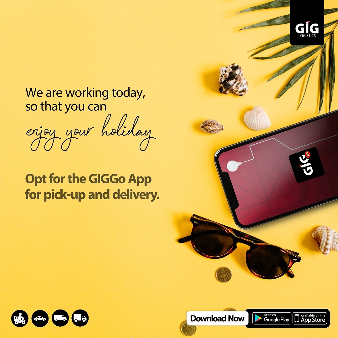 GiGLogistics's tweet photo. We are working today, so that you can enjoy your holiday.
Opt for the #GIGGoApp for pick-up and delivery.
Download now ๐ฒ at https://t.co/IYNFpgwBL4
#DeliverySimplified #ExpressDelivery https://t.co/lmvT9MGDrt
