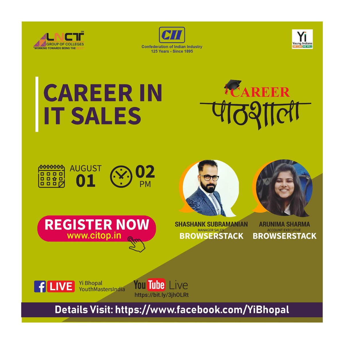 PathshalaCareer's tweet photo. #CareerPathshala

Join Mr. Shashank Subramanian and Ms. Arunima Sharma from Browserstack on 1st of August at 2 PM live on Yi Bhopal FB page and our YouTube channel-https://t.co/PA5fELEwN3

@yibhopal @yitweet @FollowCII https://t.co/BCxNfRot9J