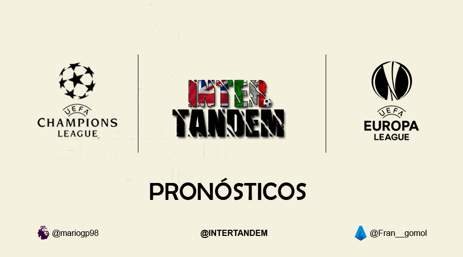 INTERTANDEM's tweet photo. #UCL

🇬🇧
Man City - R. Madrid (2-1)
Bayern - Chelsea (3-0)

🇮🇹
Barcelona - Napoli (1-1)
Juve - Lyon (0-1)
Atalanta - PSG (ya en cuartos)

#UEL

🇬🇧
Wolves - Olympiacos (1-1)
Man Utd - LASK (5-0)

🇮🇹
Sevilla - Roma
Inter - Getafe

¿CUÁLES SON VUESTROS PRONÓSTICOS? 🤔⬇️ https://t.co/pWdpEmNB7m