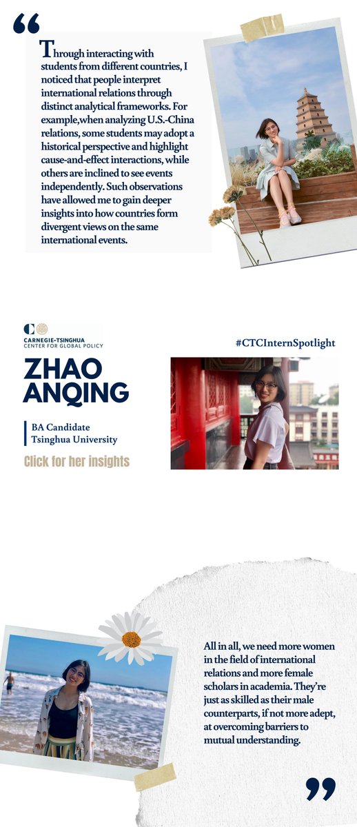 CarnegieChina's tweet photo. #CTCInternSpotlight Anqing Zhao, a 2020 Summer Carnegie–Tsinghua Young Ambassador on the operations team, discusses the importance of recognizing diverse perspectives in international relations.
👇 Click the image below to check out her insights 👩🎓 https://t.co/jG8l5oTLk1